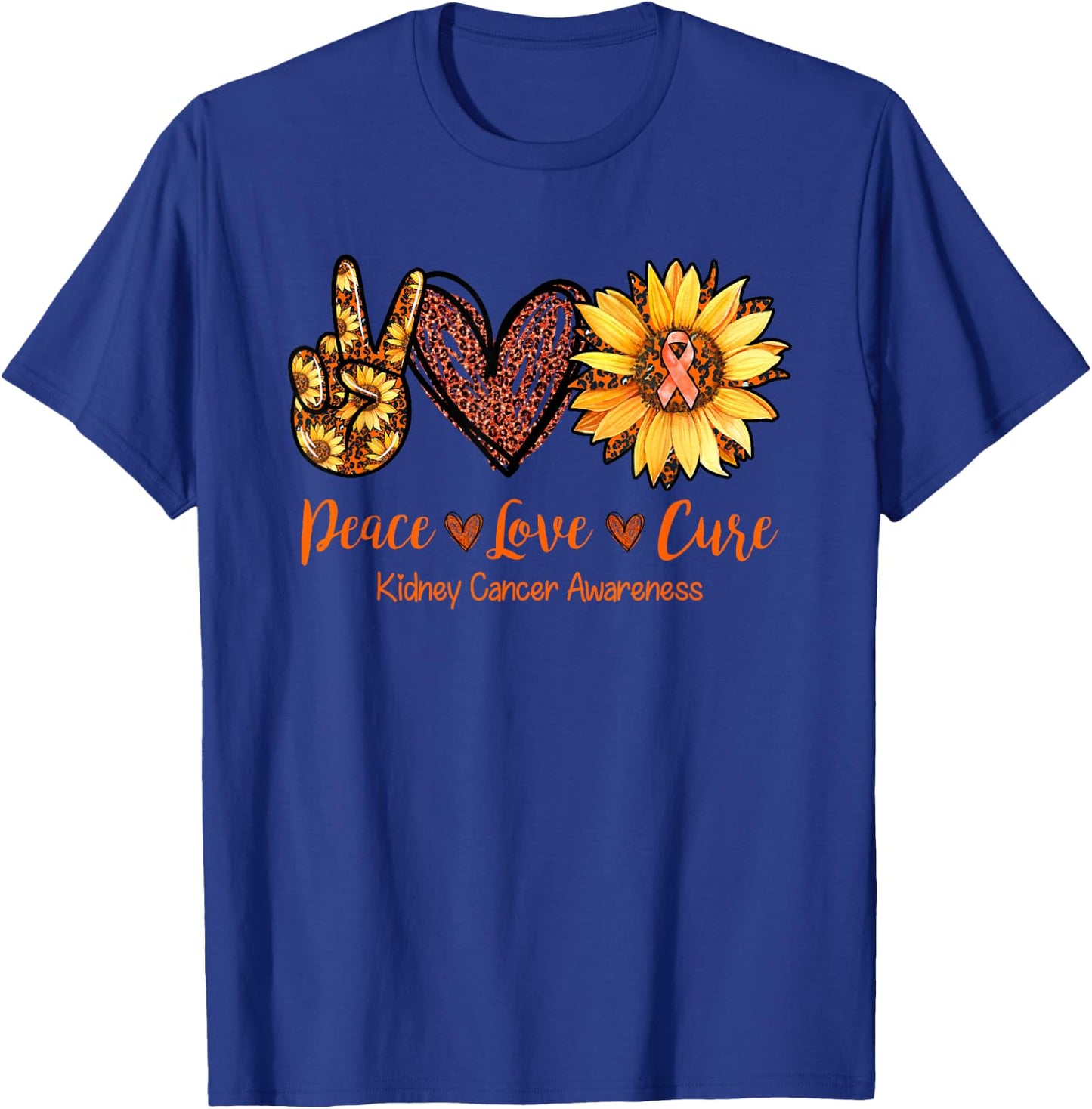 Daisy Peace Love Cure Kidney Cancer Awareness Gift T-Shirt - T-Shirt | Royal