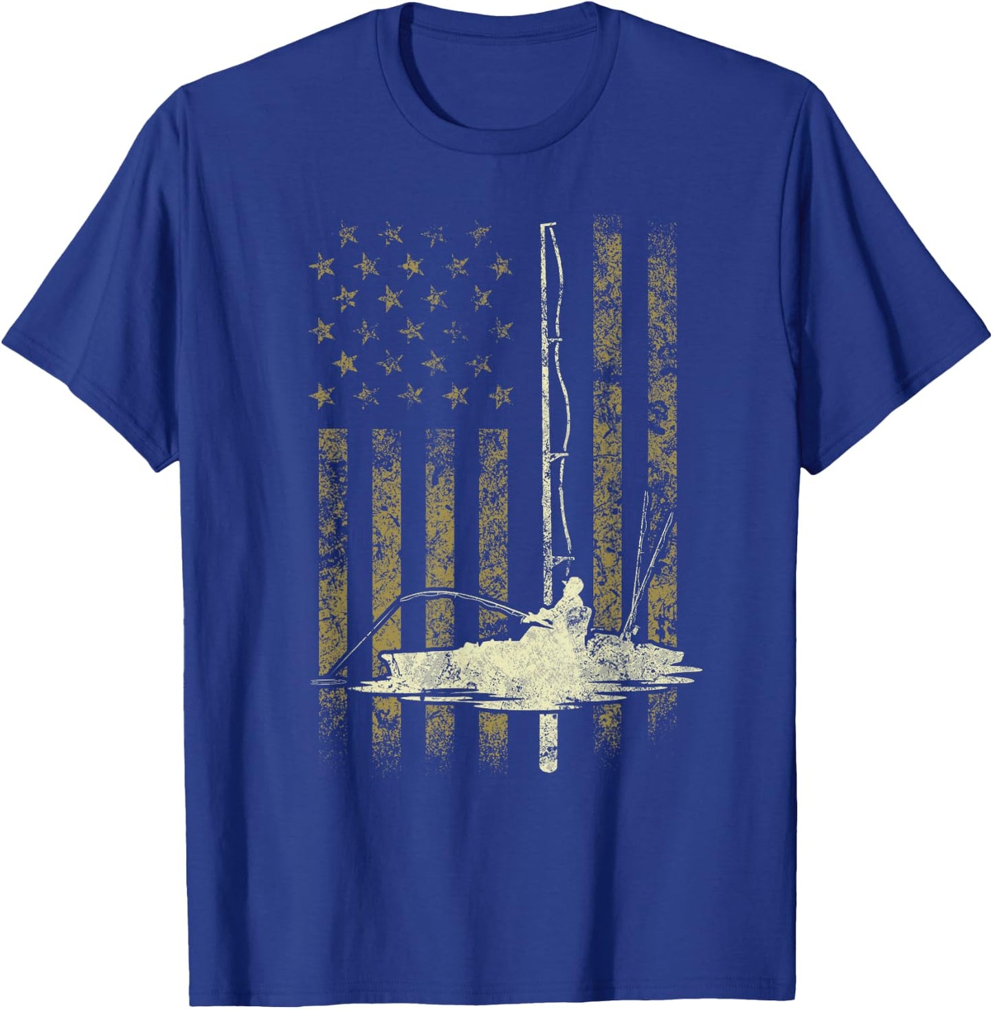 Funny Vintage USA Flag Kayak Fishing Gift Women Men T-Shirt - T-Shirt | Royal