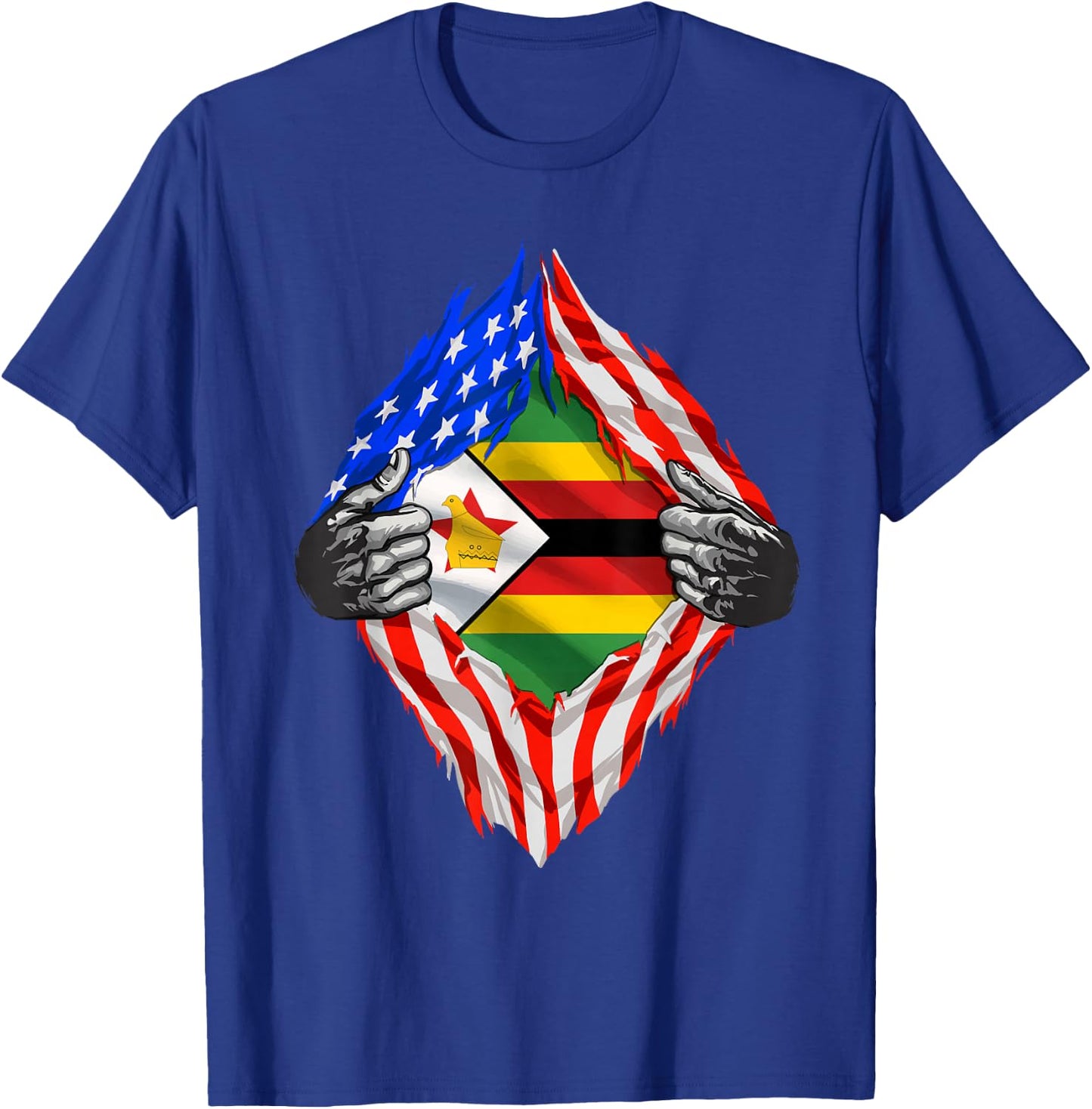 Super Zimbabwean Heritage Proud Zimbabwe Roots USA Flag T-Shirt - T-Shirt | Royal