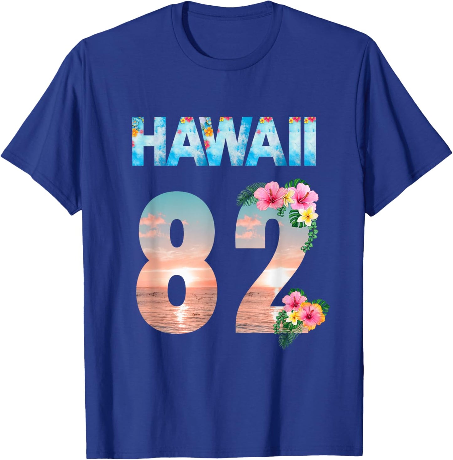Hawaii 82 Years Old Aloha Beach Hibiscus Hawaiian T-Shirt - T-Shirt | Royal