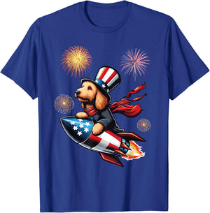 Labradoodle Rocket Fireworks Independence Day USA Patriotic Women Kids Men T-Shirt - T-Shirt | Royal