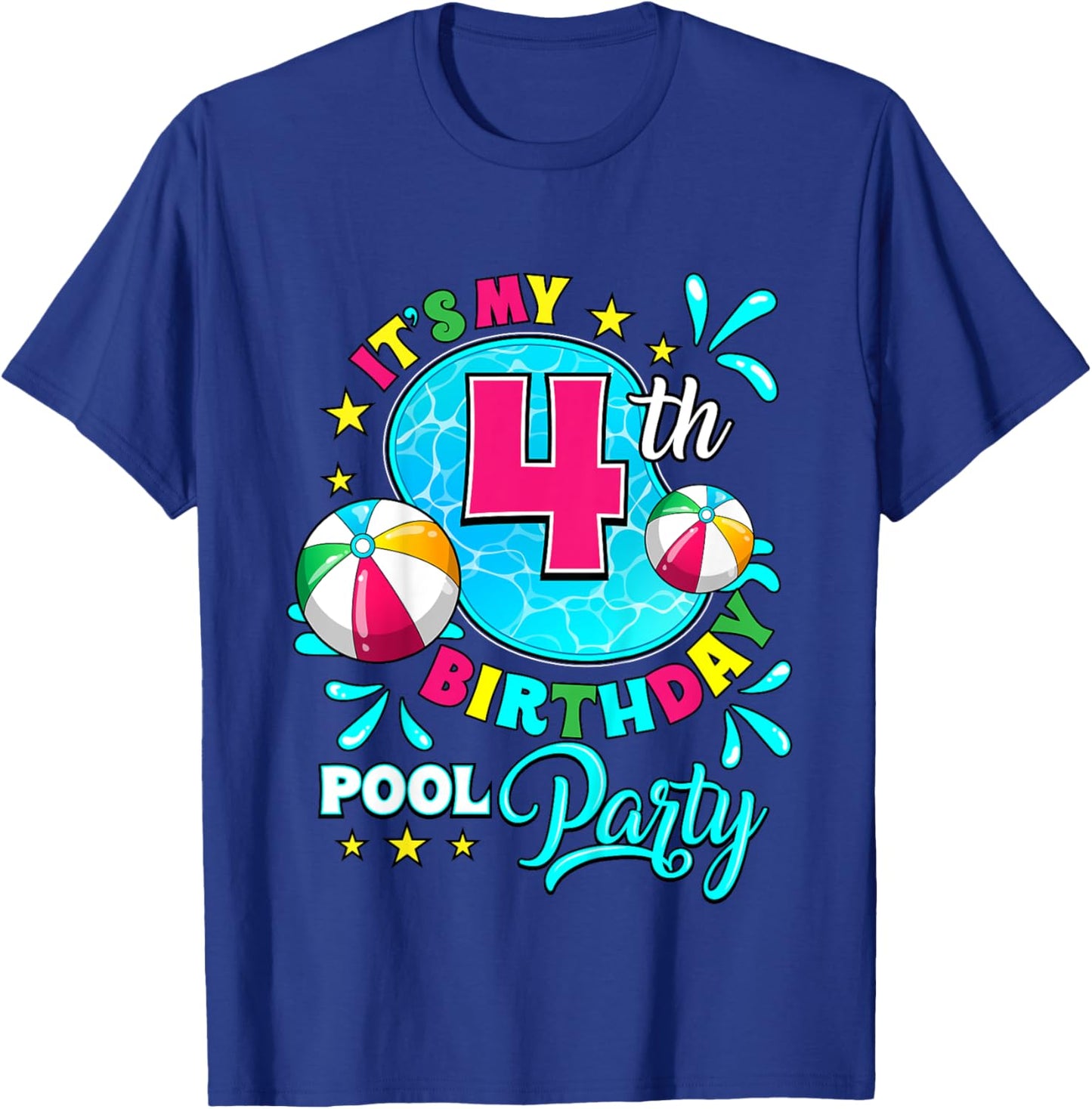 It's My 4th Birthday Pool Party 4 Years Old T-Shirt - T-Shirt | Royal