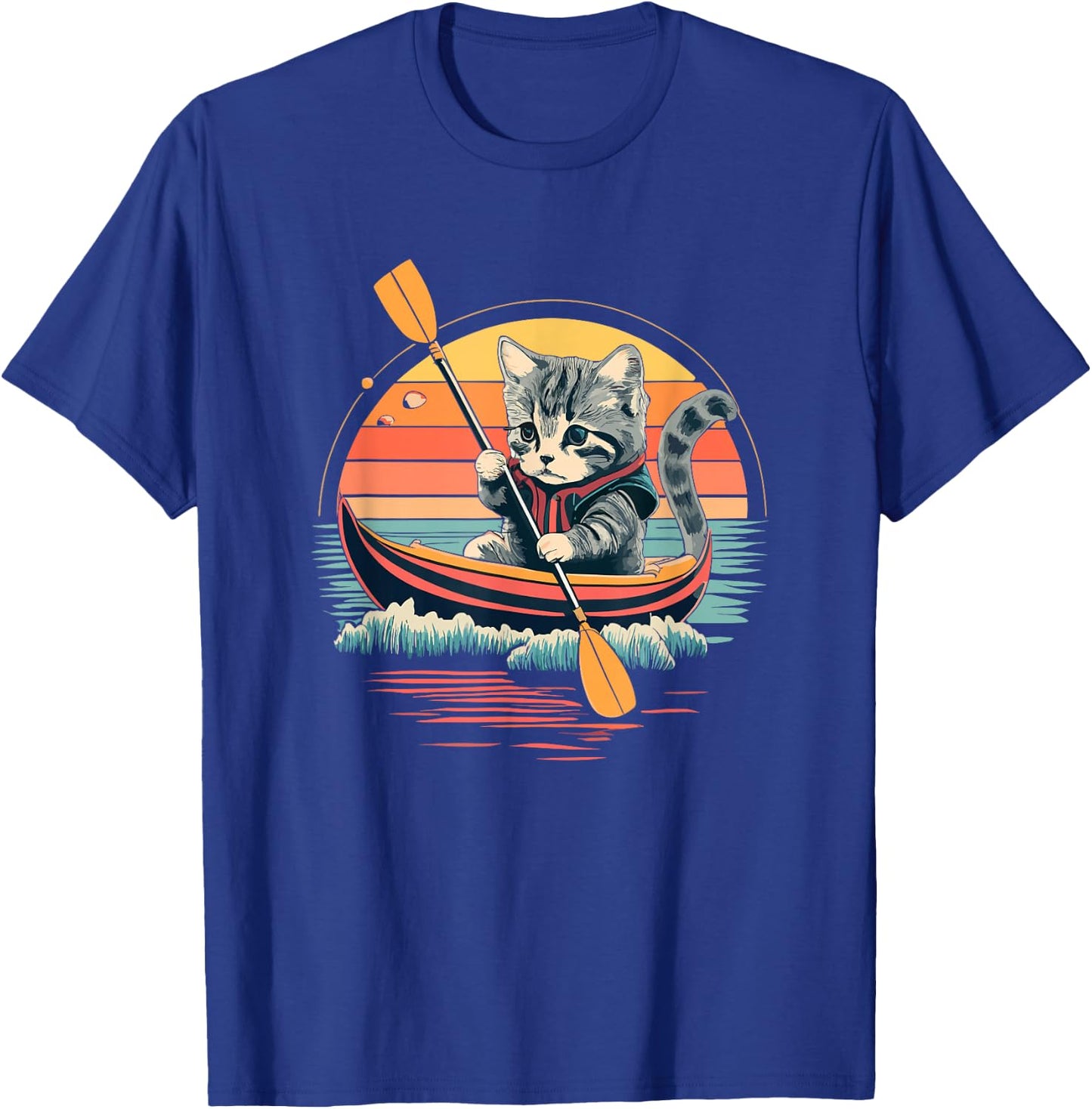 Cute Cat Kayak Funny Outdoor Boating Canoeing Kayaking Women Kids T-Shirt - T-Shirt | Royal
