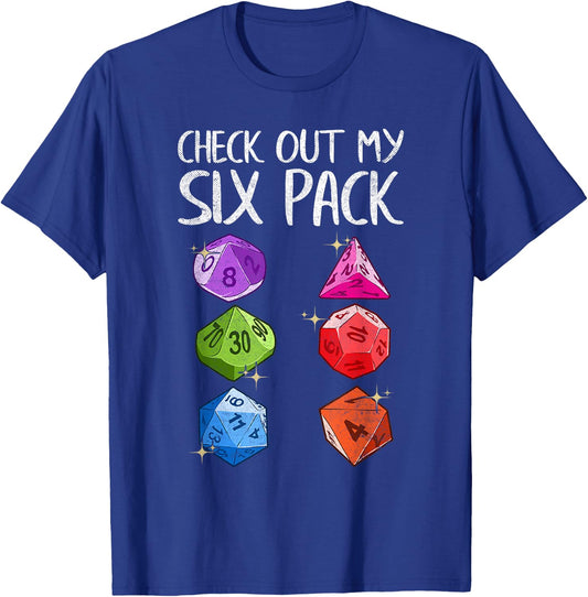 Check Out My Six Pack Gaming Dice Joke Funny Gamer Nerd Gift T-Shirt - T-Shirt | Royal