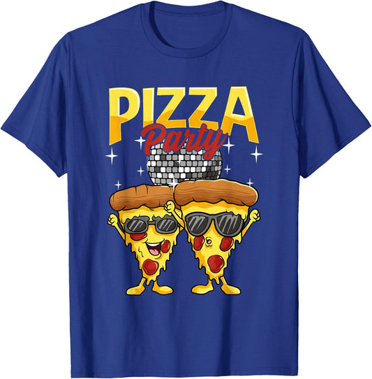 Funny Pizza Party Disco Ball Sunglass Wearing Slice Of Pizza T-Shirt - T-Shirt | Royal