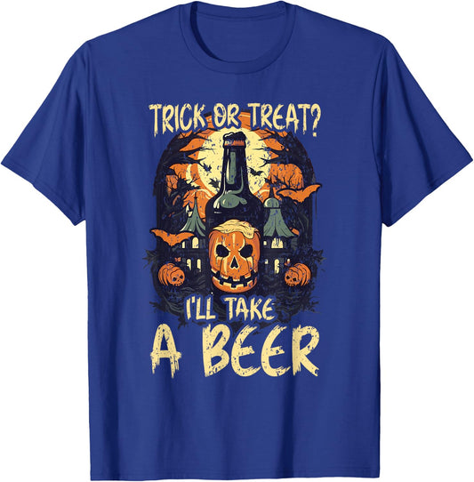 Halloween Beer Drinker Trick Or Treat Spooky Alcoholic T-Shirt - T-Shirt | Royal