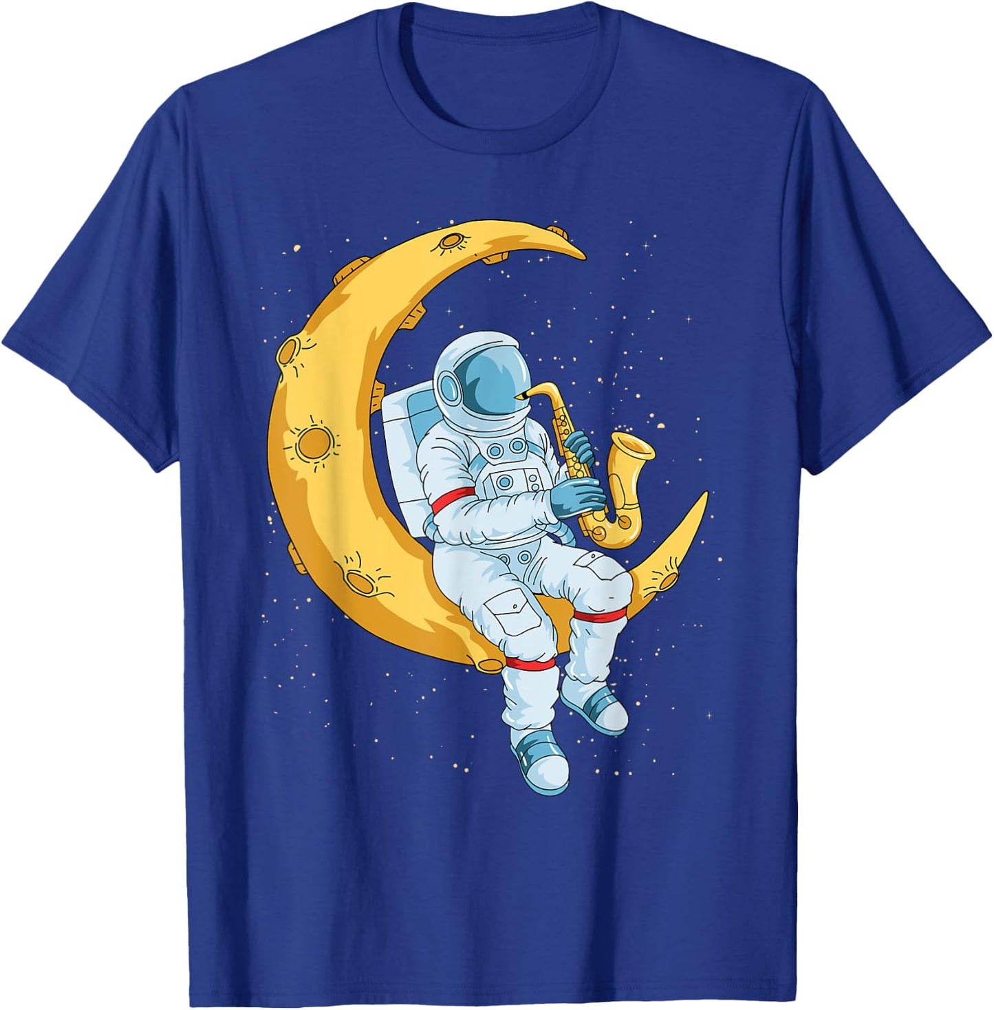 Saxophone Player Astronaut Saxophonist Moon Jazz Musician T-Shirt - T-Shirt | Royal