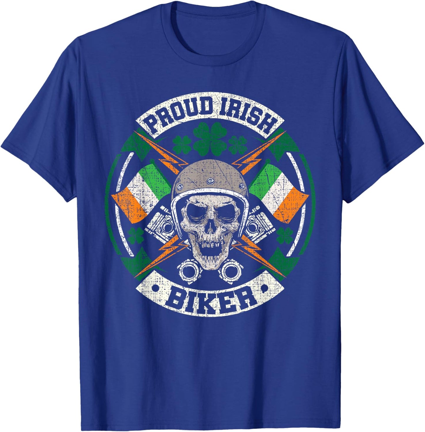 Motorcycle Proud Irish Biker Distressed St Patricks Day T-Shirt - T-Shirt | Royal
