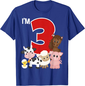 I'm 3 Birthday Boy Girl Farm Animals Theme Party 3 Year Old T-Shirt - T-Shirt | Royal