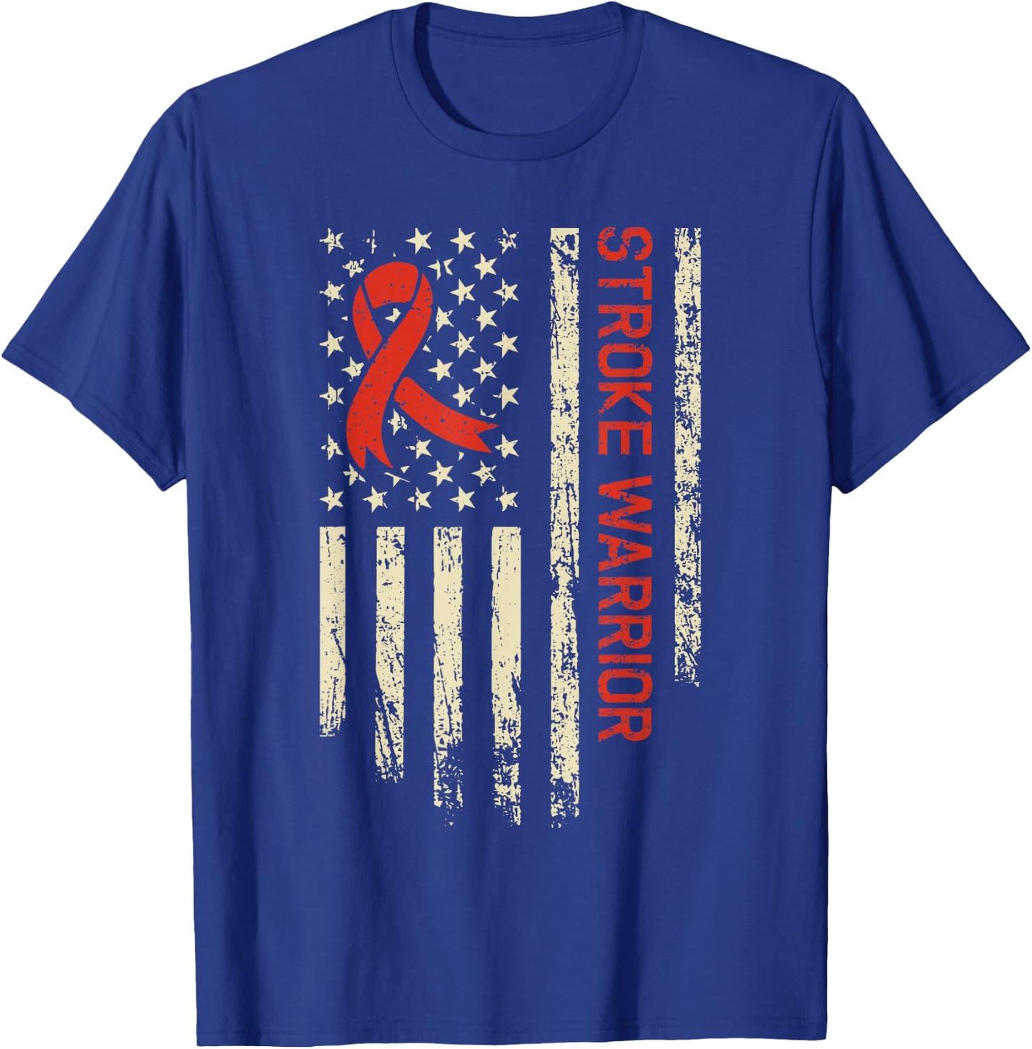 Stroke Warrior USA Flag - Red Ribbon Stroke Awareness T-Shirt - T-Shirt | Royal