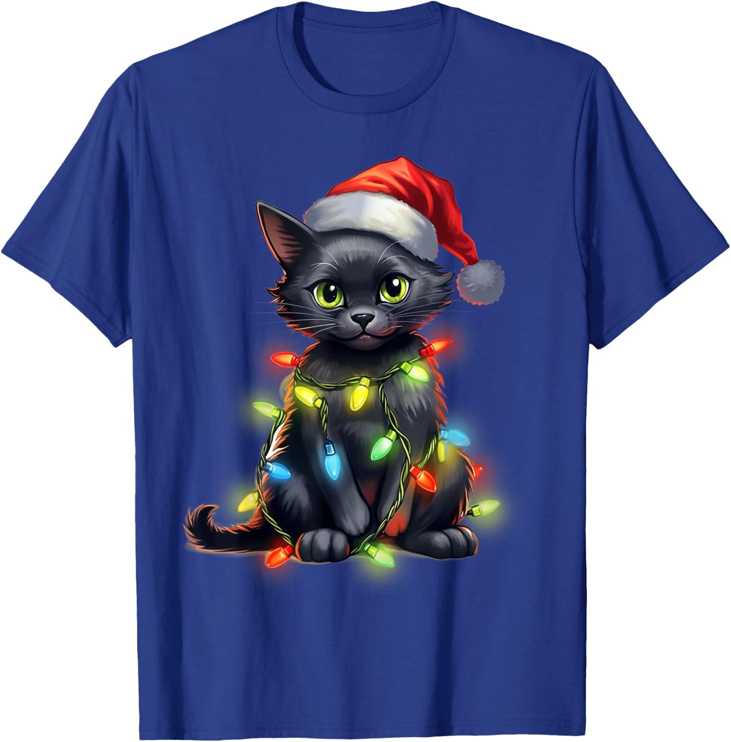 Retro Black Cat Christmas Light Funny Cat Men Women Kids T-Shirt - T-Shirt | Royal