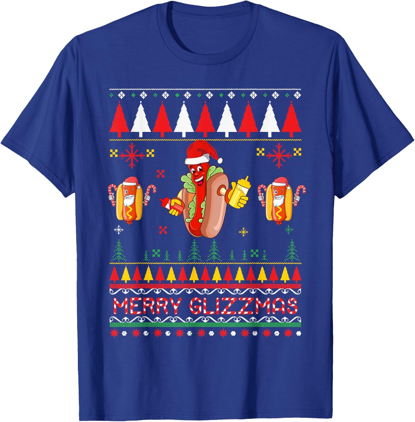Merry Glizzmas Tacky Funny Merry Christmas Hot Dogs T-Shirt - T-Shirt | Royal
