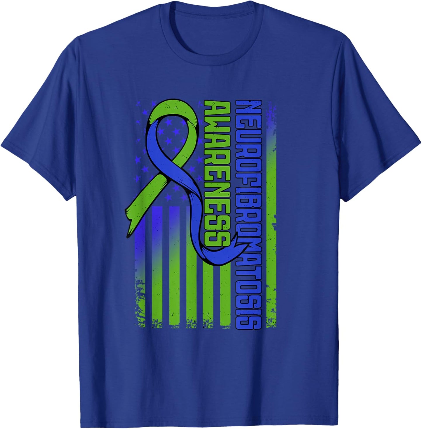 Neurofibromatosis Flag NF1 Blue and Green Ribbon Awareness T-Shirt - T-Shirt | Royal