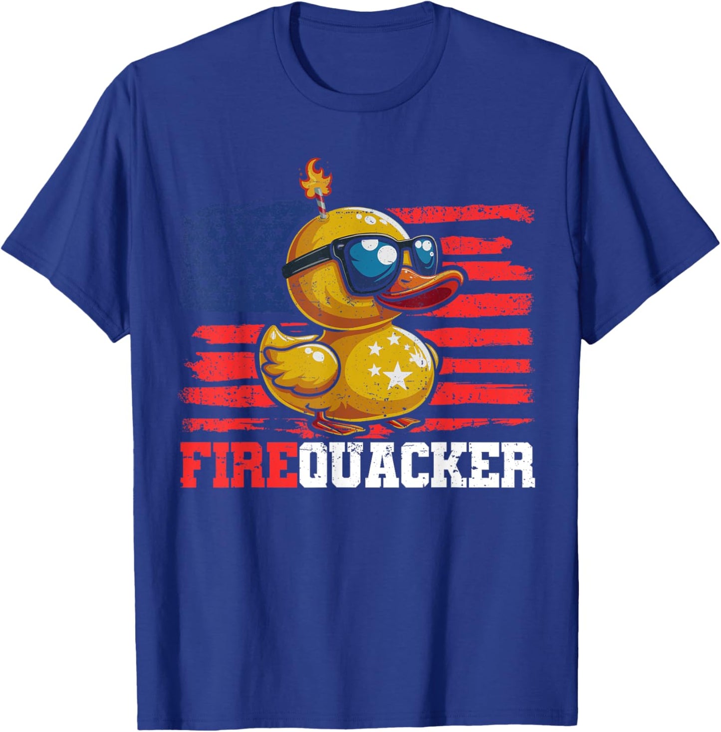 Firequacker Duck 4th of July Patriotic Day USA Flag Funny T-Shirt - T-Shirt | Royal
