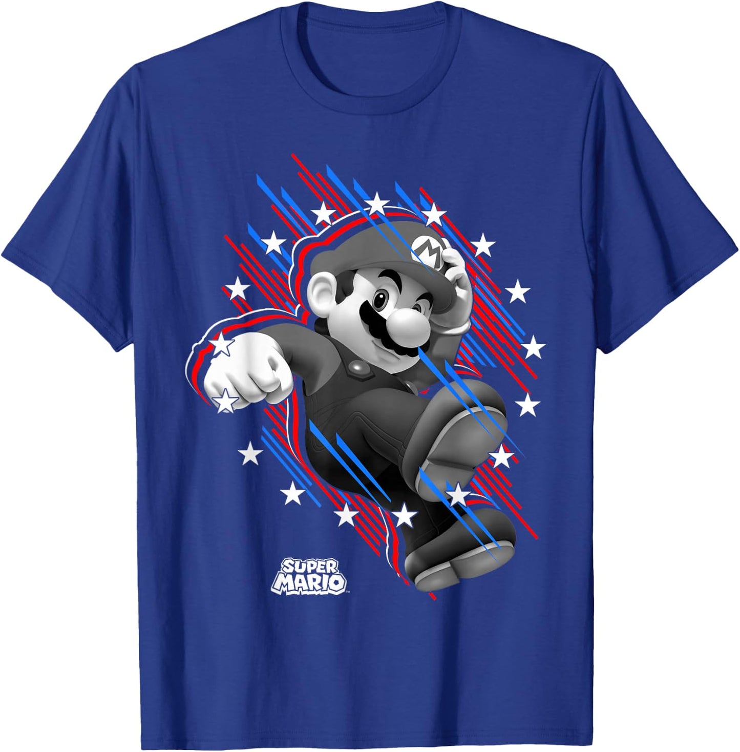 Super Mario Stars And Stripes Fast Mario Portrait T-Shirt - T-Shirt | Royal