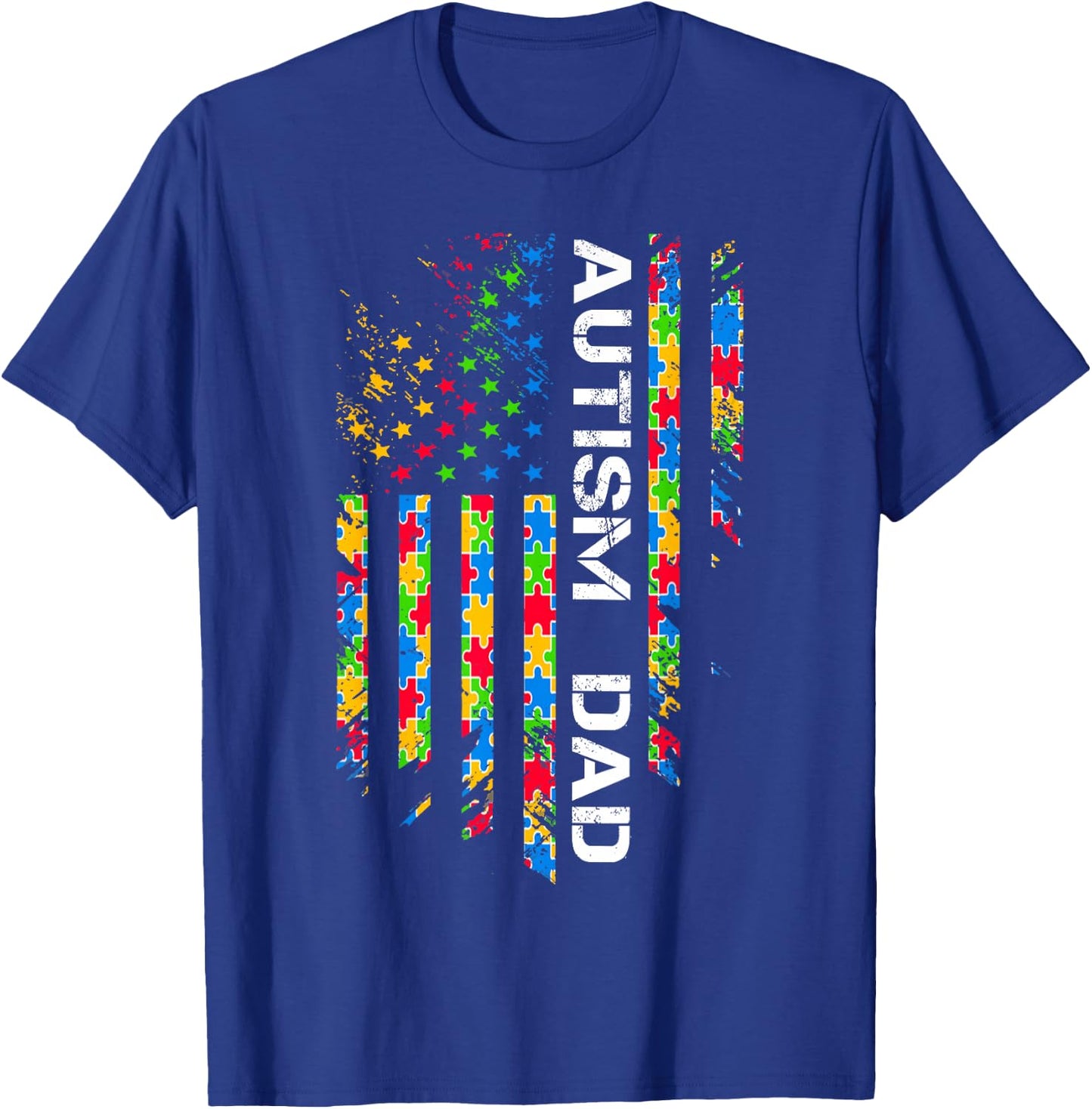 Autism Dad Awareness American Flag USA T-Shirt - T-Shirt | Royal