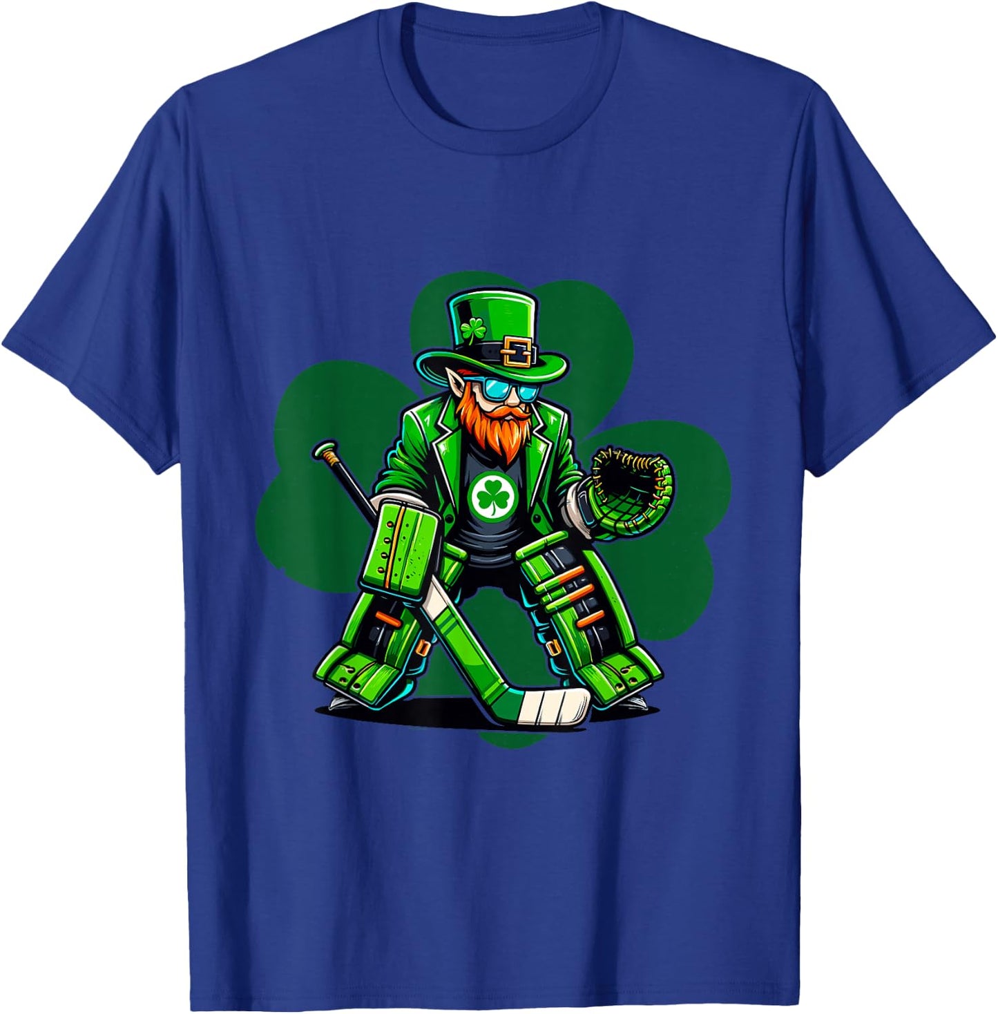 Hockey Goalie Saint Patrick's Day Irish Shamrock T-Shirt - T-Shirt | Royal