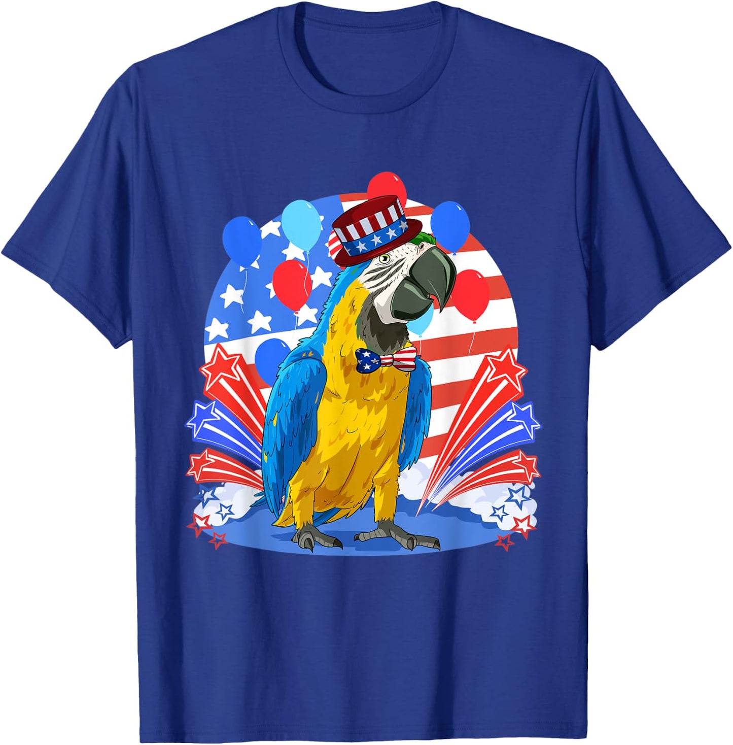 Blue And Yellow Macaw Merica 4th of July American Flag Women Kids Men T-Shirt - T-Shirt | Royal