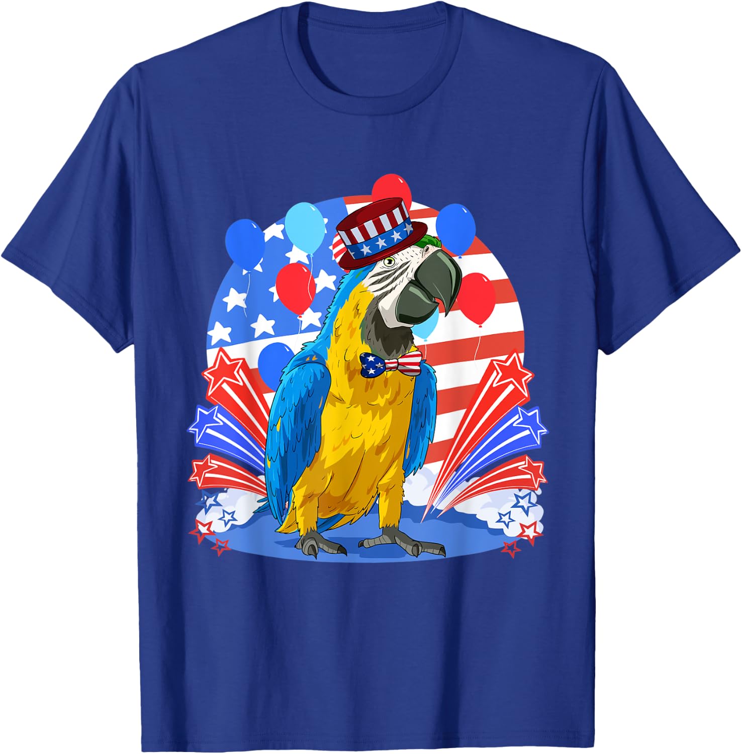 Blue And Yellow Macaw Merica 4th of July American Flag Women Kids Men T-Shirt - T-Shirt | Royal