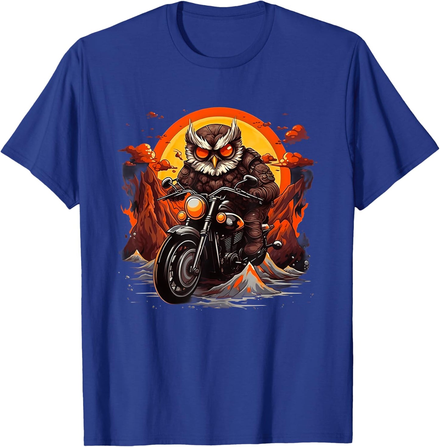 Biker Owl Riding Motorcycle T-Shirt - T-Shirt | Royal