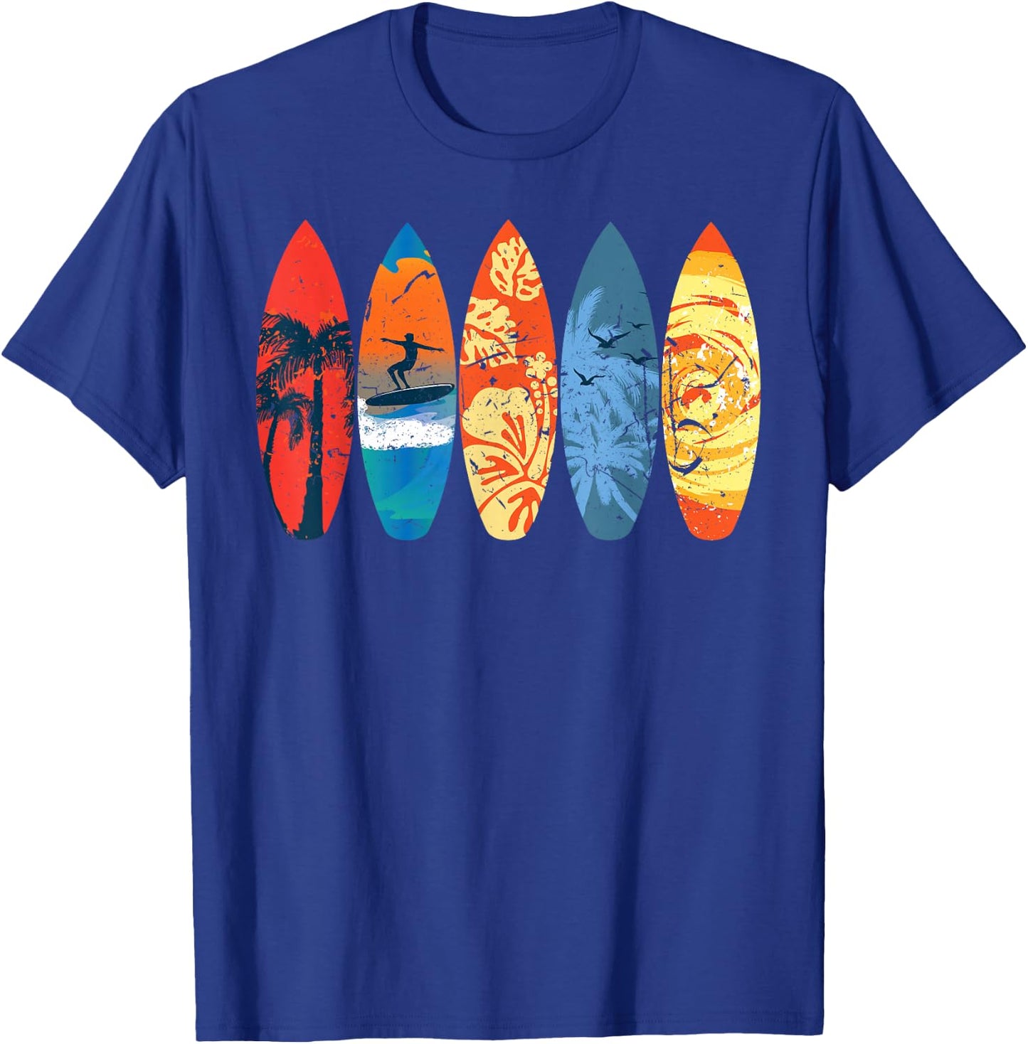 Surfing Surfer Palm Tree Surfboard Sunset Wave T-Shirt - T-Shirt | Royal