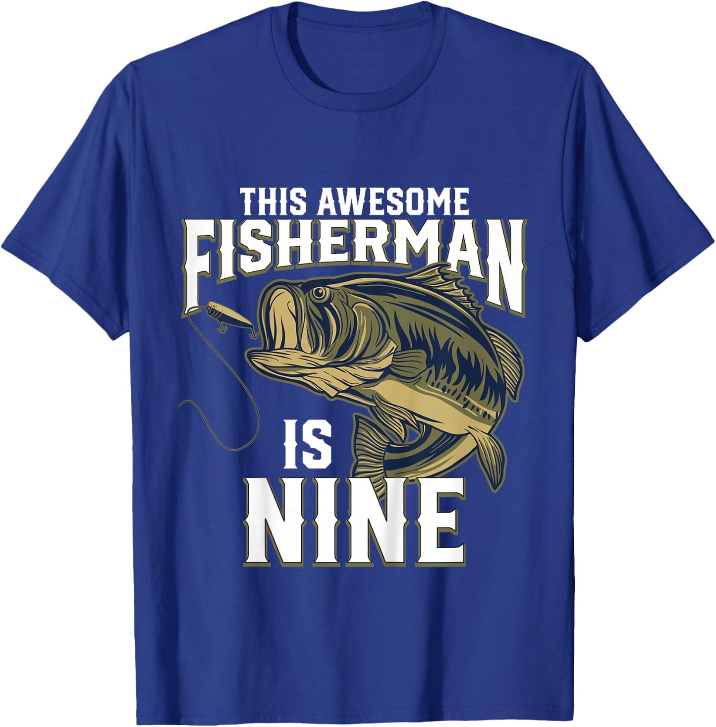 Kids 9 Year Old Fishing Birthday Party Fisherman 9th Gift Boy T-Shirt - T-Shirt | Royal