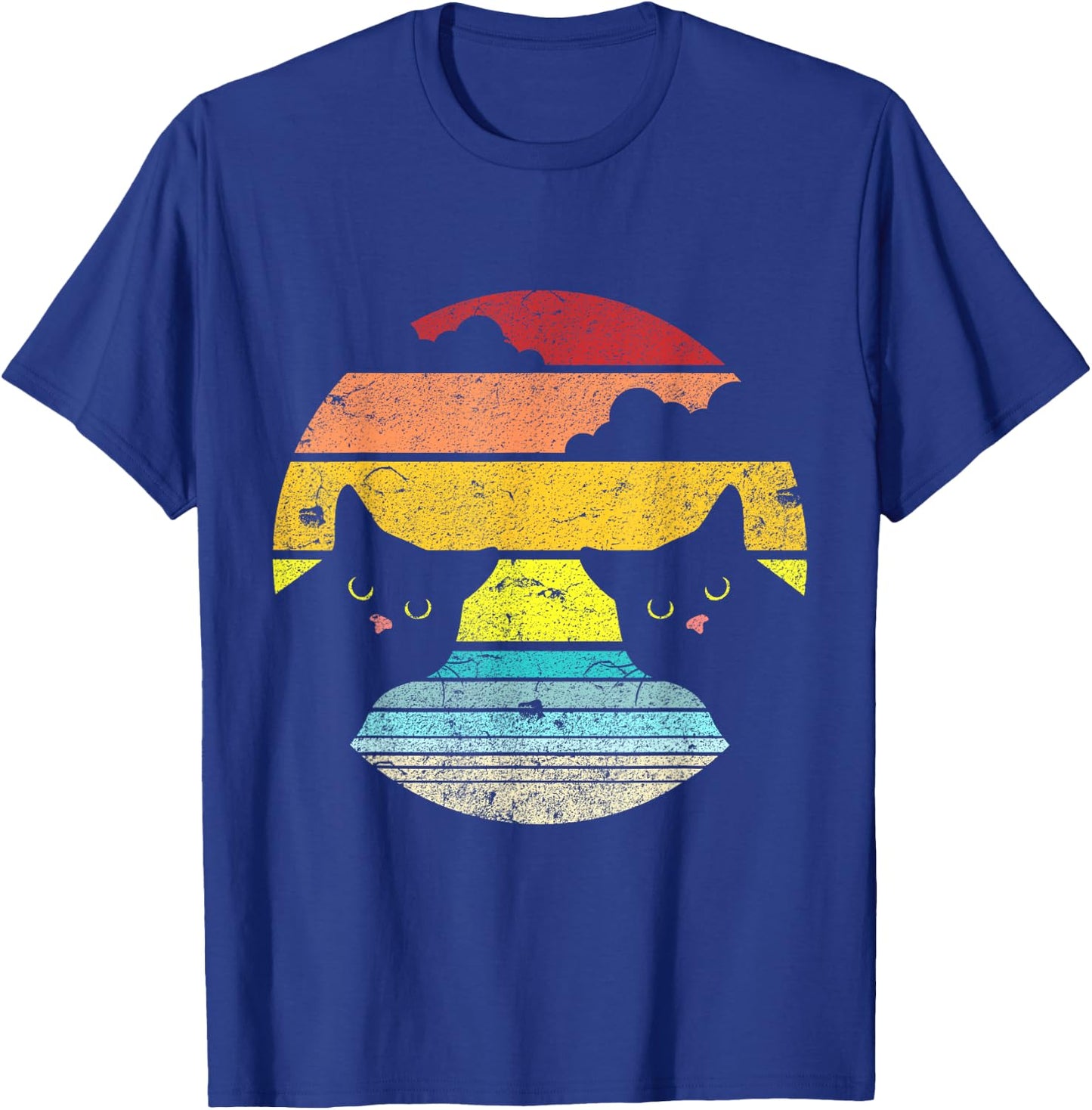 Two Cats Staring Vintage Sunset Retro Style Cat T-Shirt - T-Shirt | Royal