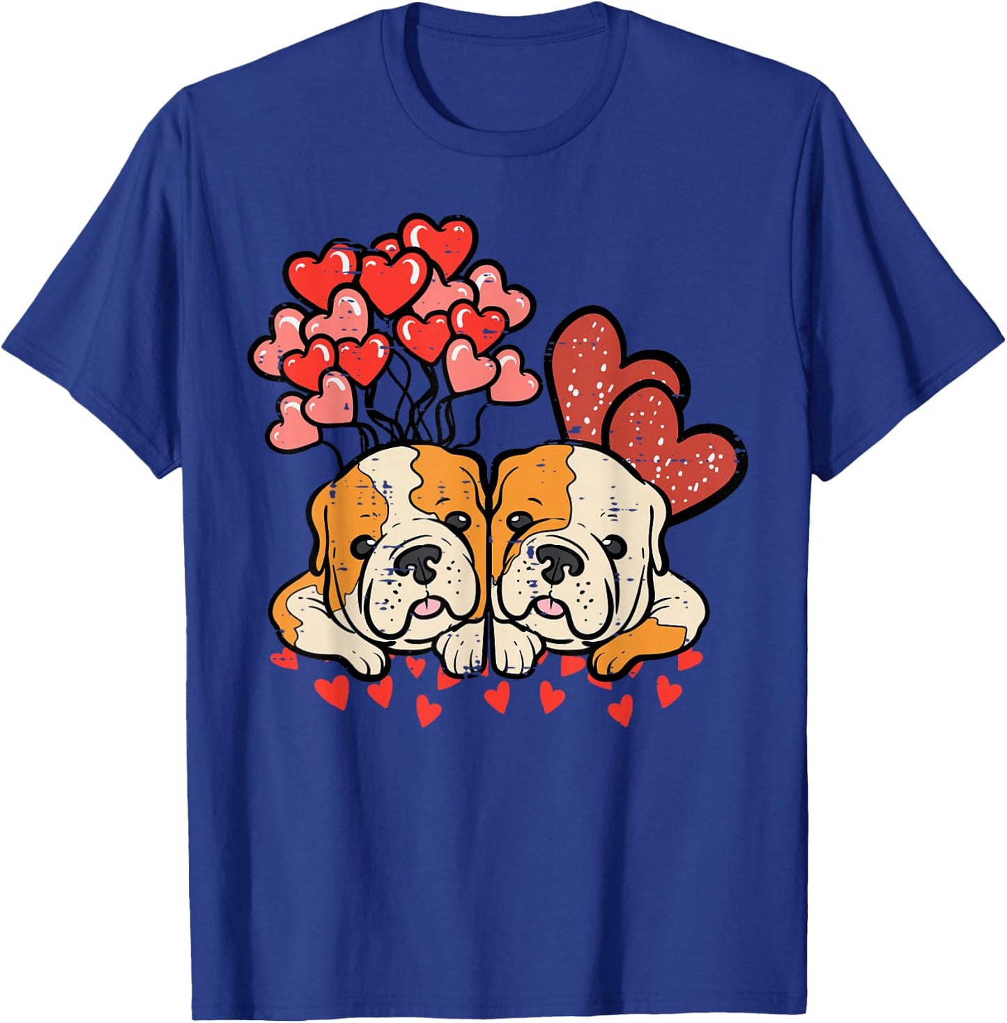 Valentines Day Dogs English Bulldogs Hearts Women Kids Men T-Shirt - T-Shirt | Royal