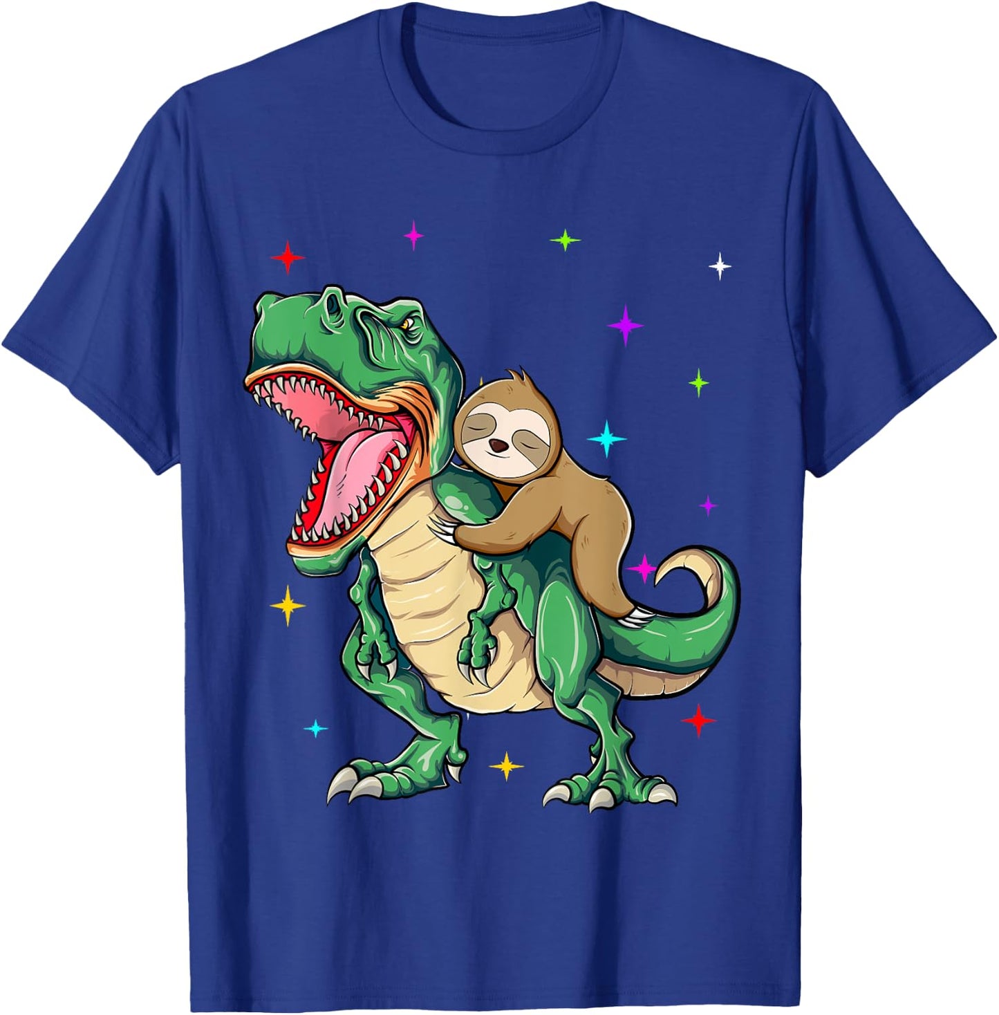 Funny Sloth Riding a T-Rex Dinosaur T-Shirt - T-Shirt | Royal