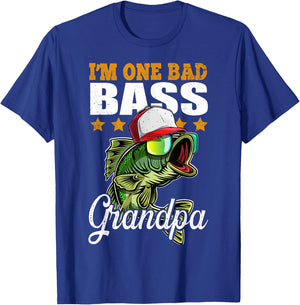 I'm One Bad Bass Grandpa Bass Fishing Father's Day Gift T-Shirt - T-Shirt | Royal
