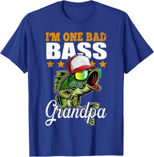 I'm One Bad Bass Grandpa Bass Fishing Father's Day Gift T-Shirt - T-Shirt | Royal