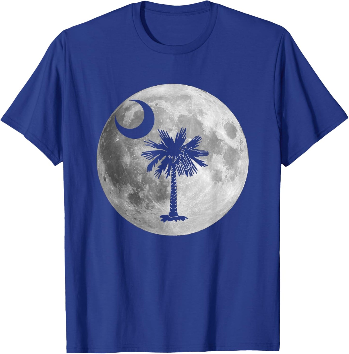 South Carolina Flag Palmetto Tree Moon In Moon Silhouette T-Shirt - T-Shirt | Royal