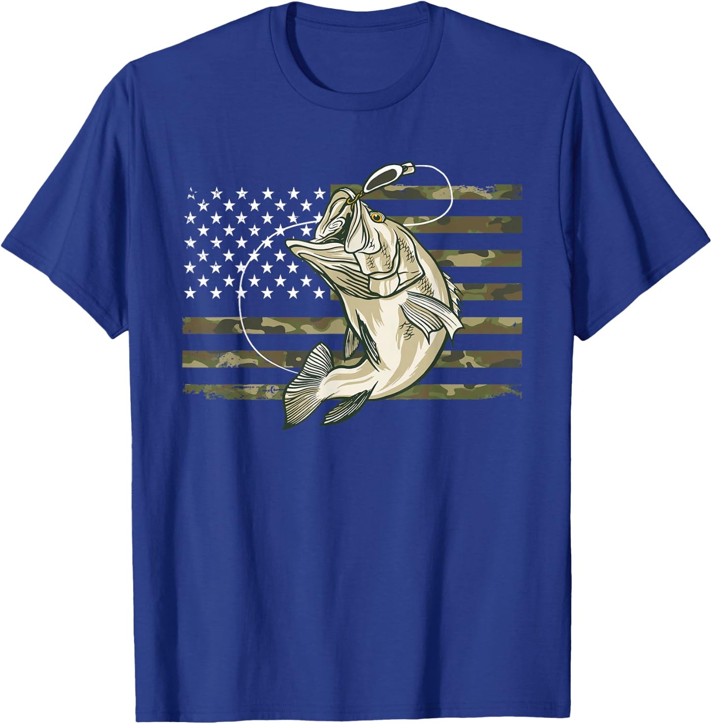 Fishing Camouflage US American Flag Bass Fish Fisherman Camo T-Shirt - T-Shirt | Royal