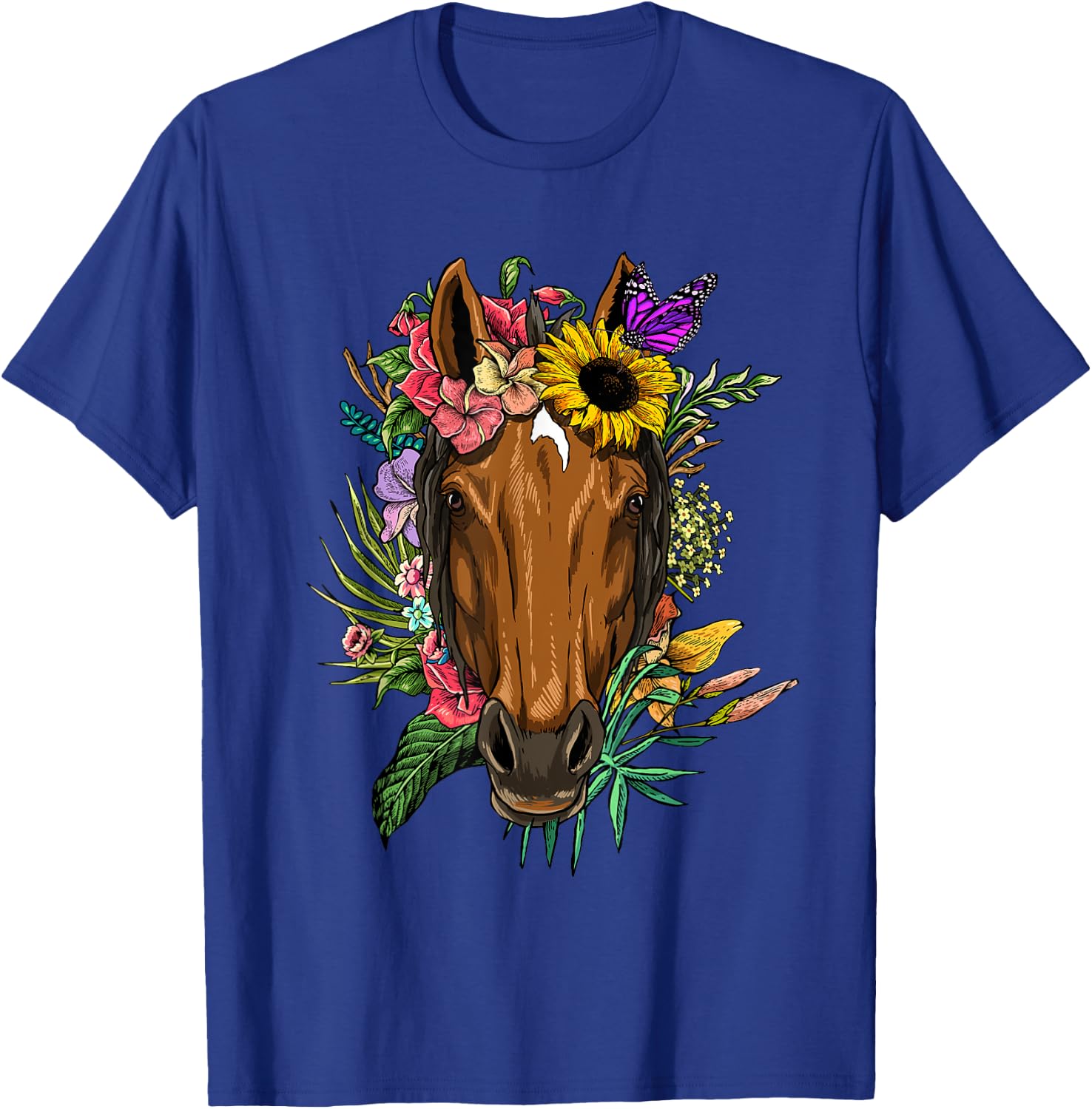 Floral Horse Spring Nature Horse Lovers & Men T-Shirt - T-Shirt | Royal