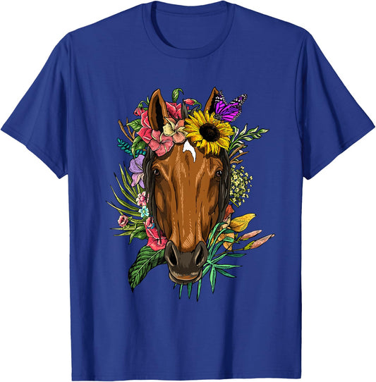 Floral Horse Spring Nature Horse Lovers & Men T-Shirt - T-Shirt | Royal