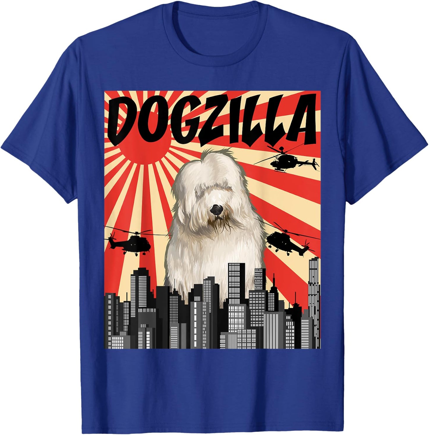 Funny Retro Japanese Dogzilla Old English Sheepdog T-Shirt - T-Shirt | Royal