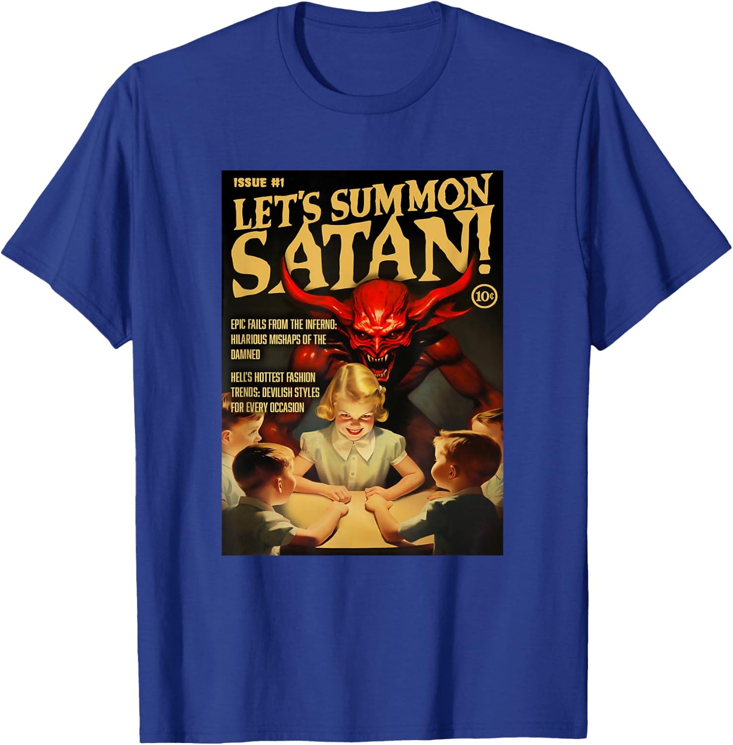 Let's Summon Satan 1950s Horror Comic Cover T-Shirt - T-Shirt | Royal