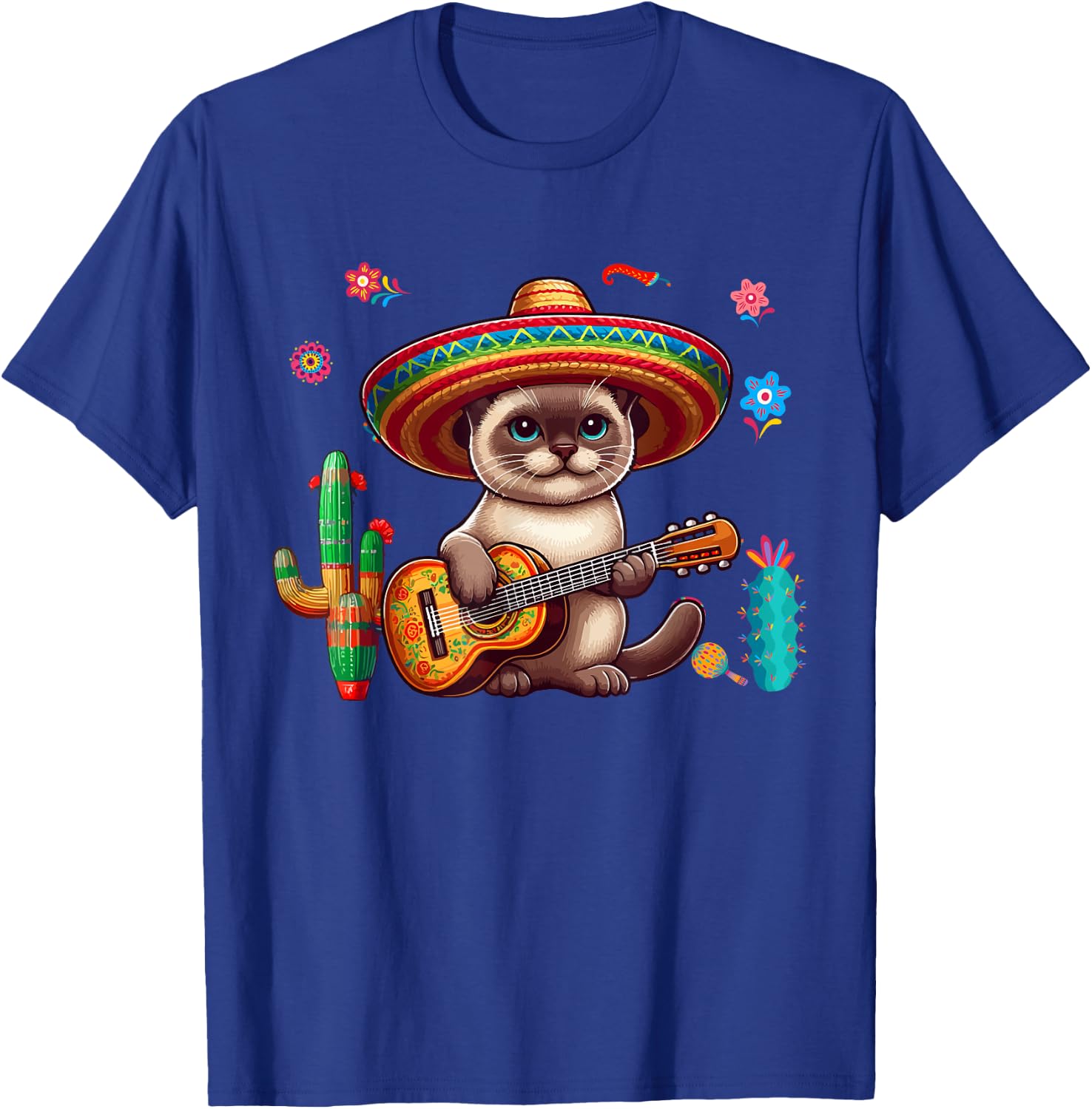 Siamese Cat Sombrero Mexican Guitar Cinco De Mayo Owner Men Women Kids T-Shirt - T-Shirt | Royal