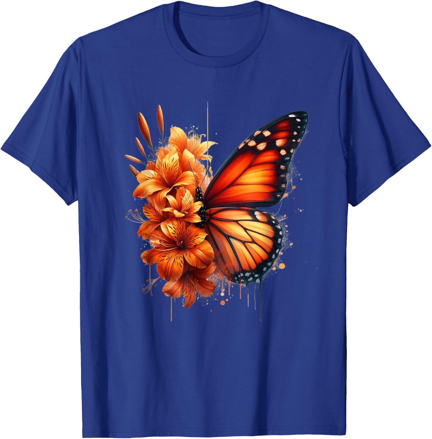 Butterfly Flowers Floral Vintage Tiger Lily Monarch Orange T-Shirt - T-Shirt | Royal