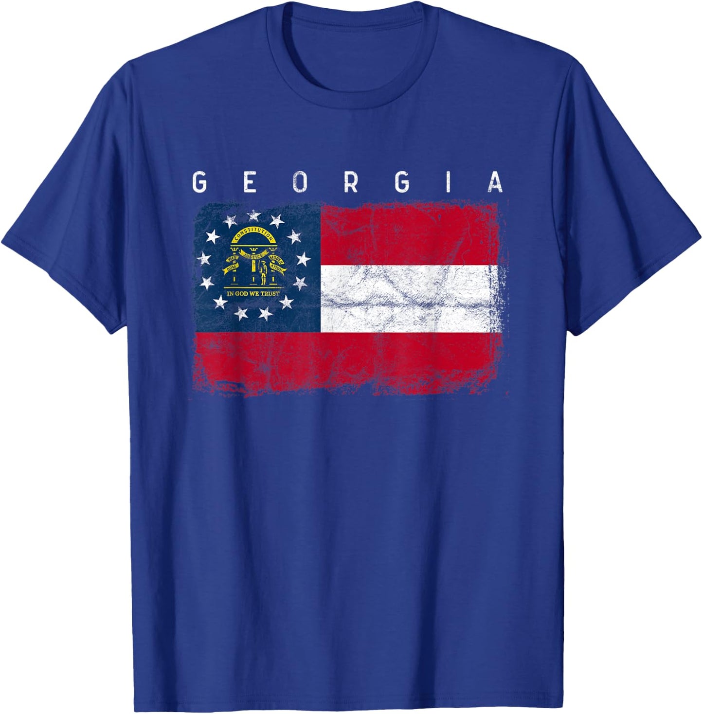 Georgia Vintage Distressed Home State Flag Design T-Shirt - T-Shirt | Royal