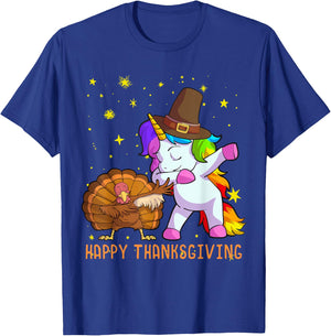 Cute Unicorn Thanksgiving Shirt For Girls Pilgrim Hat Turkey T-Shirt - T-Shirt | Royal