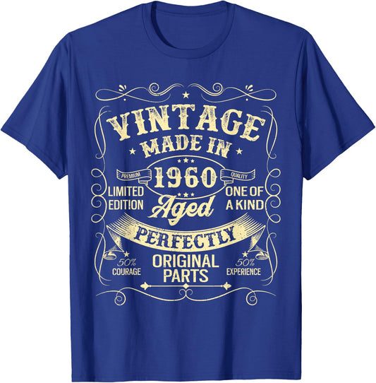 Vintage 1960 Made Or Born In 1960 Original Parts Birthday T-Shirt - T-Shirt | Royal