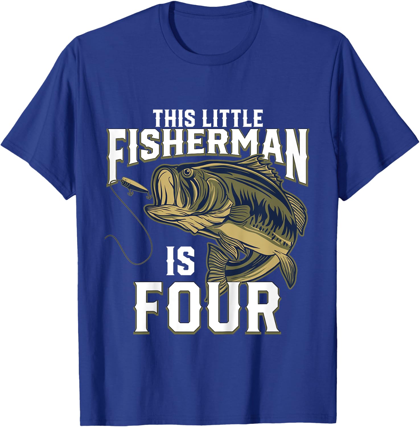 Kids 4 Year Old Fishing Birthday Party Fisherman 4th Gift Boy T-Shirt - T-Shirt | Royal