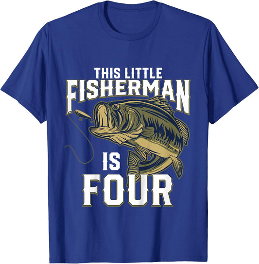 Kids 4 Year Old Fishing Birthday Party Fisherman 4th Gift Boy T-Shirt - T-Shirt | Royal