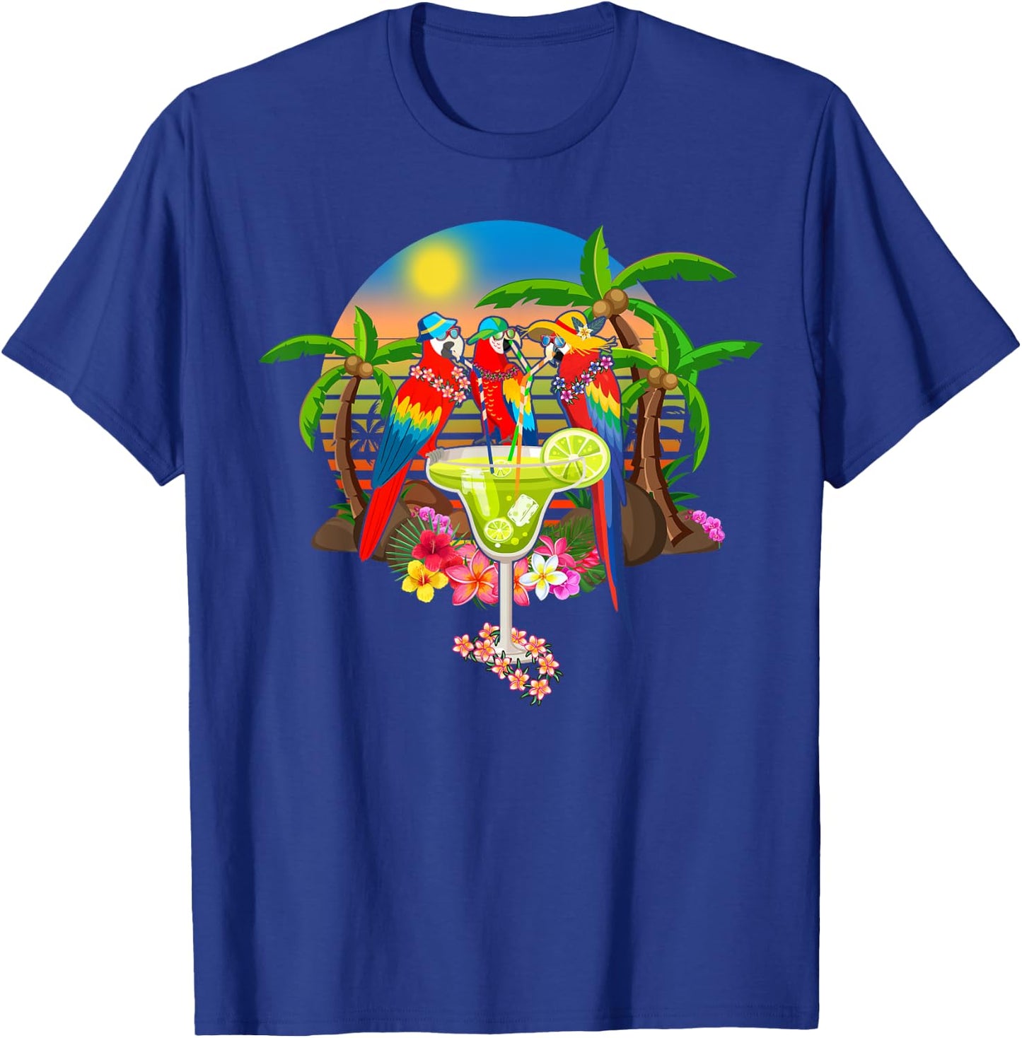 Parrots Drinking Margarita On Summer Vacation Birds Fun Men Women T-Shirt - T-Shirt | Royal