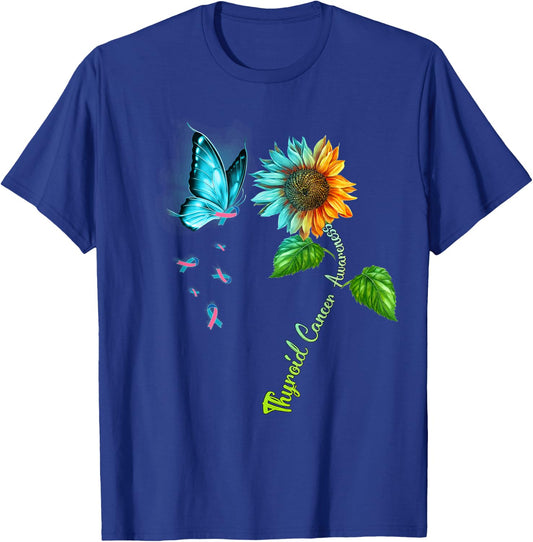 Butterfly Sunflower Thyroid Cancer Awareness T-Shirt - T-Shirt | Royal