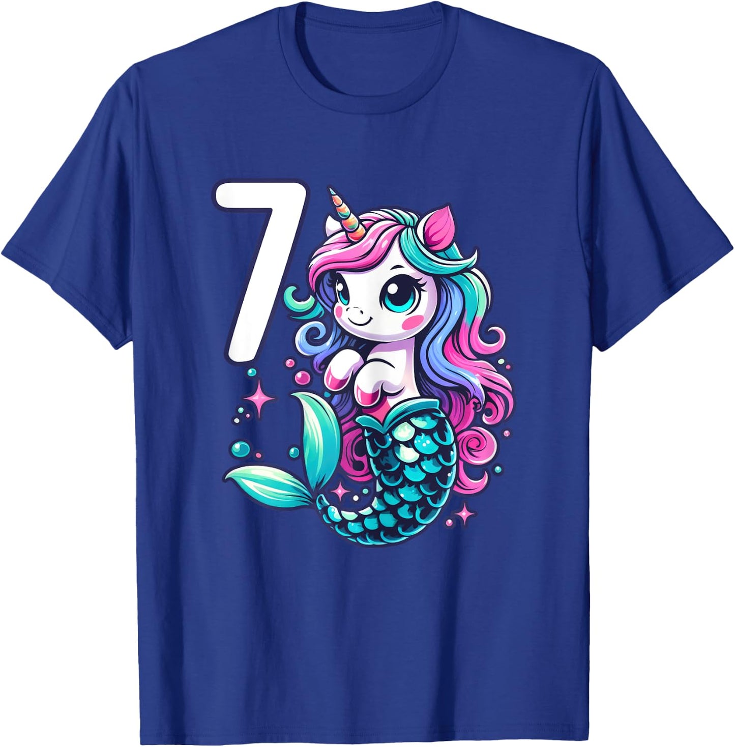 Unicorn Mermaid 7th Birthday 7 Year Old Party Girls Outfit T-Shirt - T-Shirt | Royal