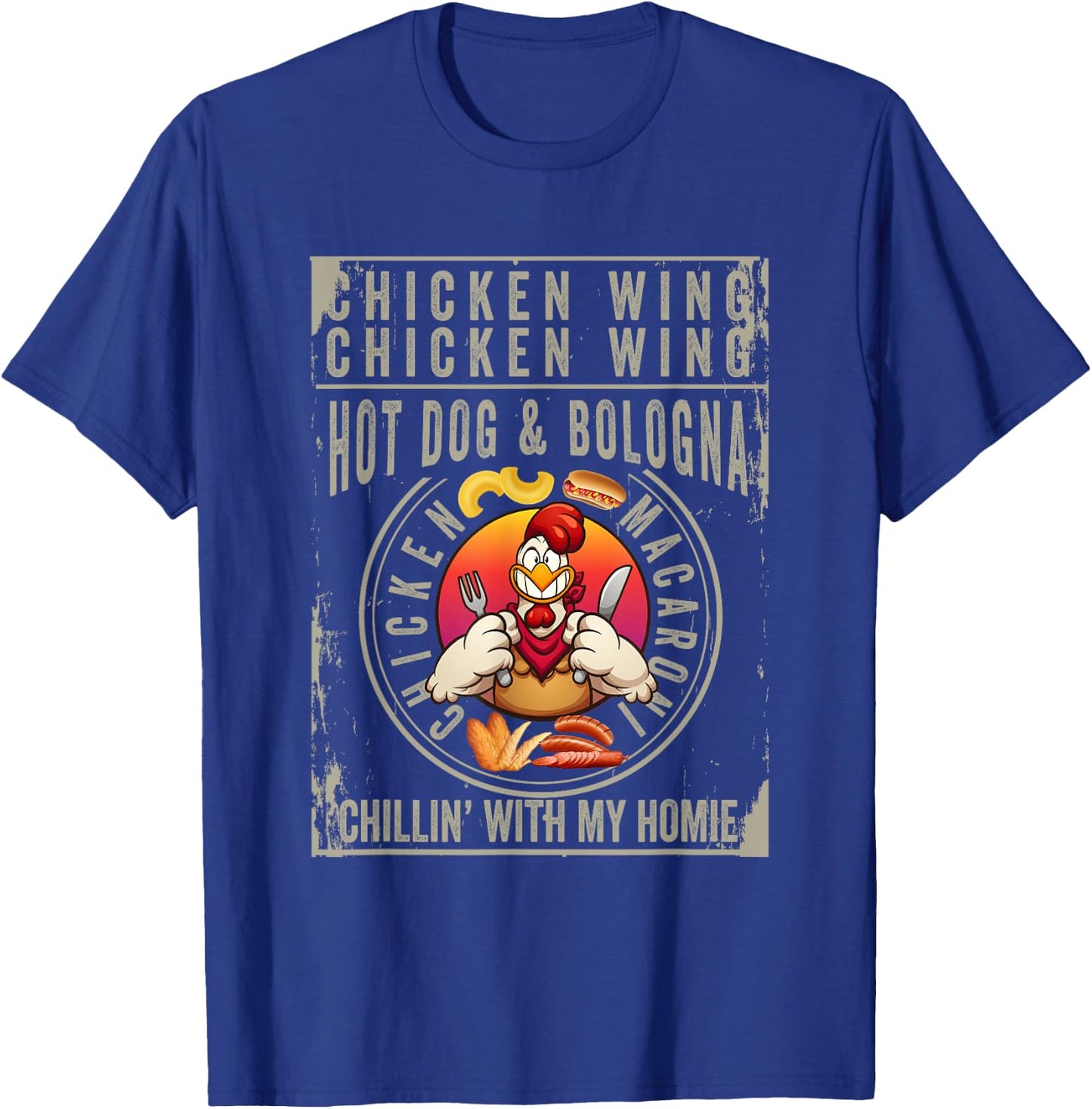 Cooked Chicken Wing Chicken Wing Hot Dog Bologna Macaroni Men Women Kids T-Shirt - T-Shirt | Royal