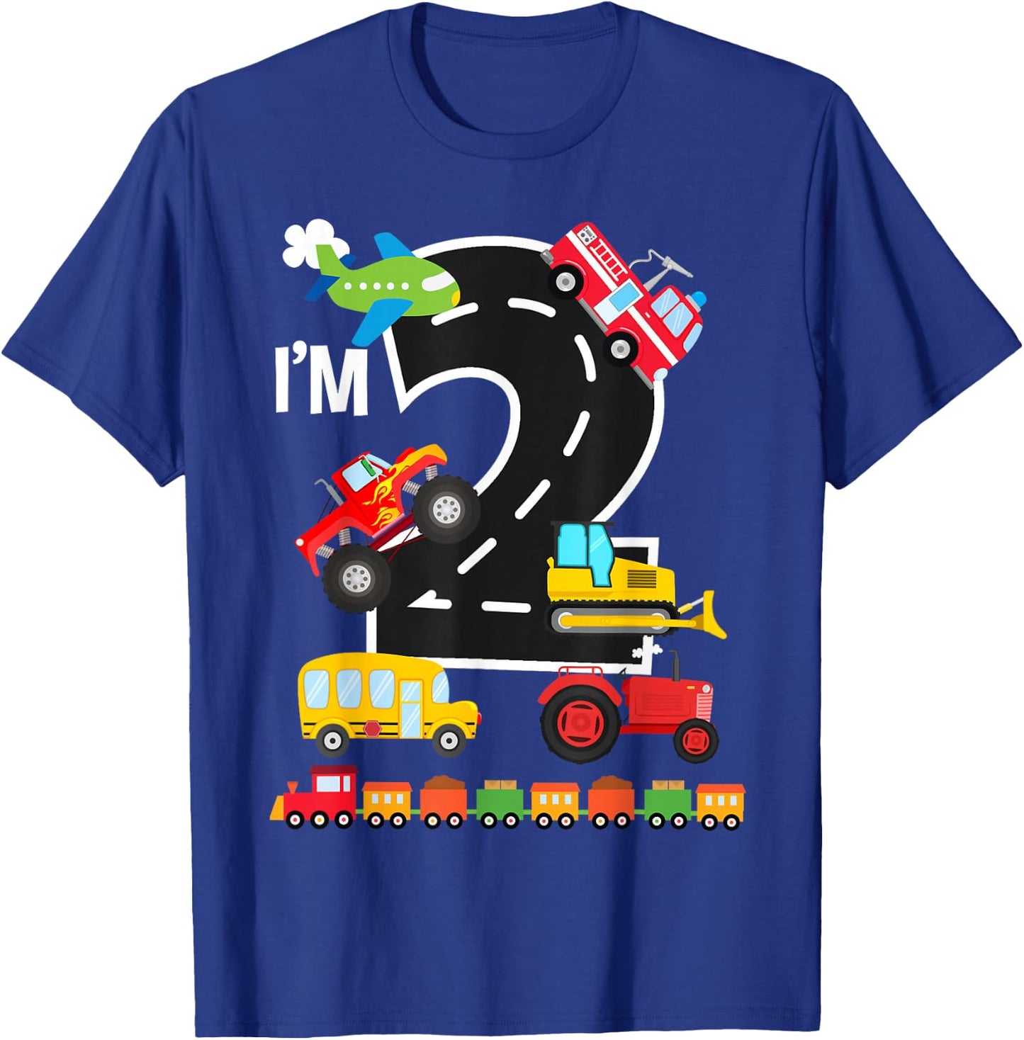 I'm 2 2nd Birthday Trucks Vehicles Transportation Train T-Shirt - T-Shirt | Royal