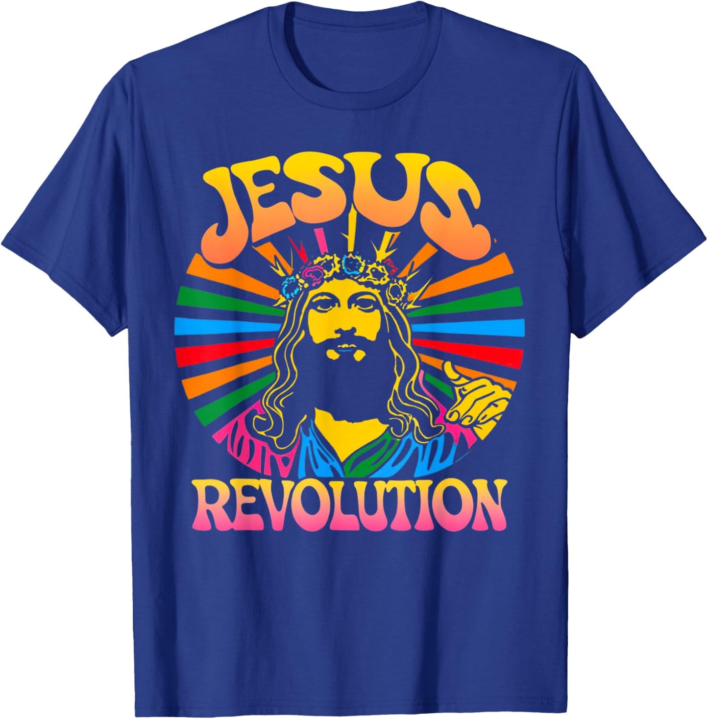 Jesus Revolution Christian Faith Retro Groovy Hippie Flower T-Shirt - T-Shirt | Royal